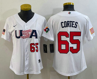 Women%27s USA Baseball #65 Nestor Cortes Number 2023 White World Classic Stitched Jersey